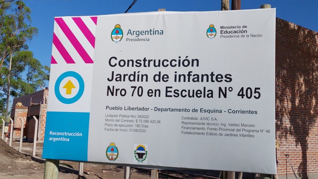 Nación avanza en la construcción de un nuevo Jardín de Infantes en Pueblo Libertador
